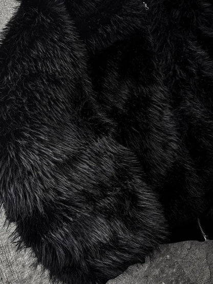 Autumn Winter Oversized Thickened Warm Black Reversible Faux Fur Parka Coat Men with Hood Zipper Fluffy Jacket 2025