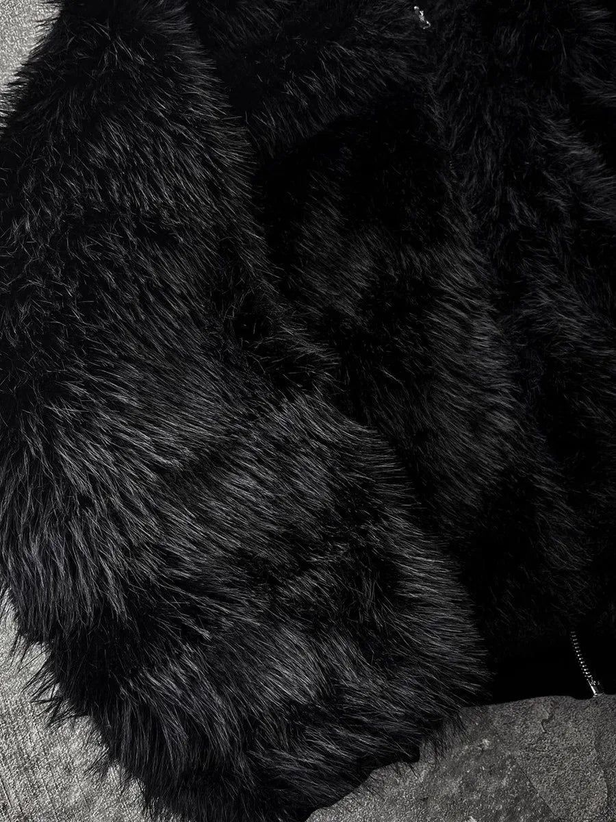 Autumn Winter Oversized Thickened Warm Black Reversible Faux Fur Parka Coat Men with Hood Zipper Fluffy Jacket 2025