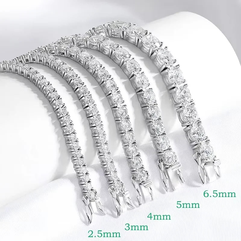 2-6.5mm Real Moissanite Tennis Bracelet for Women Christmas Gift Platinum Plated 100% 925 Sterling Silver Wedding Jewelry