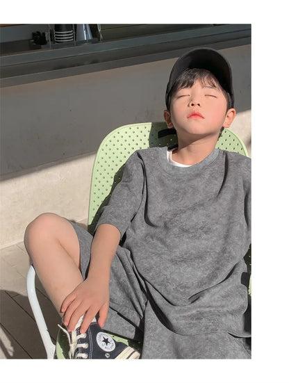 Boys Clothing Set 2024 Korean Loose Shirts+shorts 2pcs/set Sport Suits for Kids Teenager Tracksuits Casual Baby Outfits Clothes