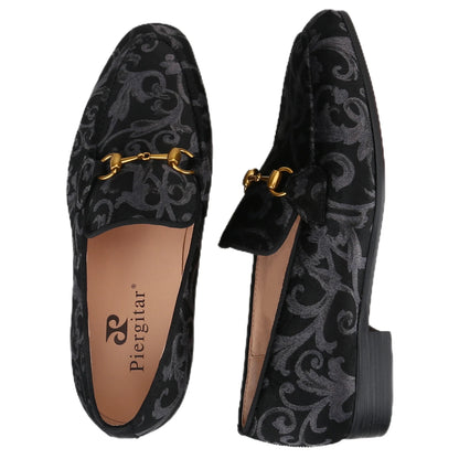 Retro Style High-End Custom-Made Baroque Jacquard Velvet Men's Loafers With Horsebit Buckle Slip-On Smoking Shoes