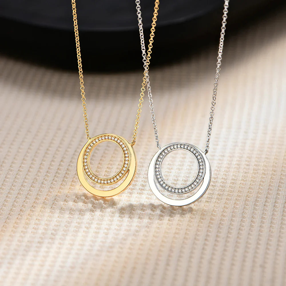Full Moissanite Necklace DVVS1 18K Gold Plated 925 Sterling Silver Double Circle Round Pendant Women Party Fine Jewelry