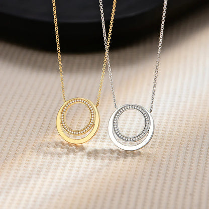 Full Moissanite Necklace DVVS1 18K Gold Plated 925 Sterling Silver Double Circle Round Pendant Women Party Fine Jewelry