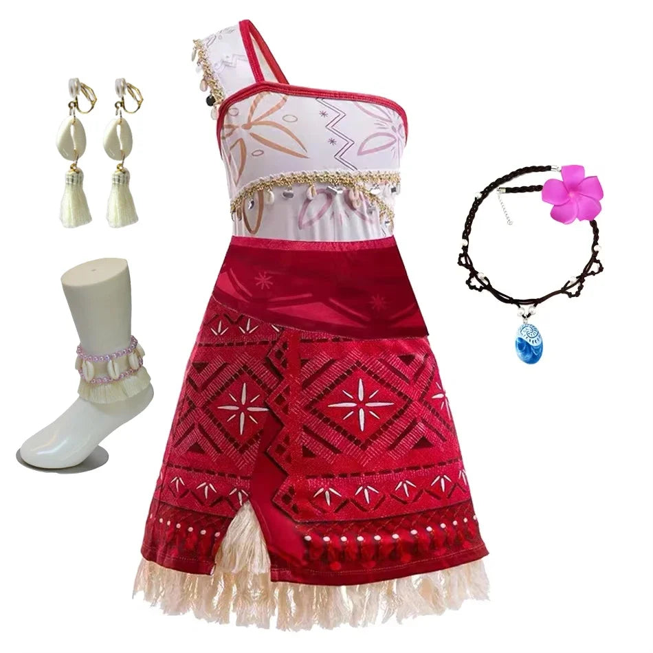 Girls New Movie Moana 2 Dress Halloween Party Adventure Costume Girl Princess Fancy Clothes Children Vaiana Pua Pig Outfit