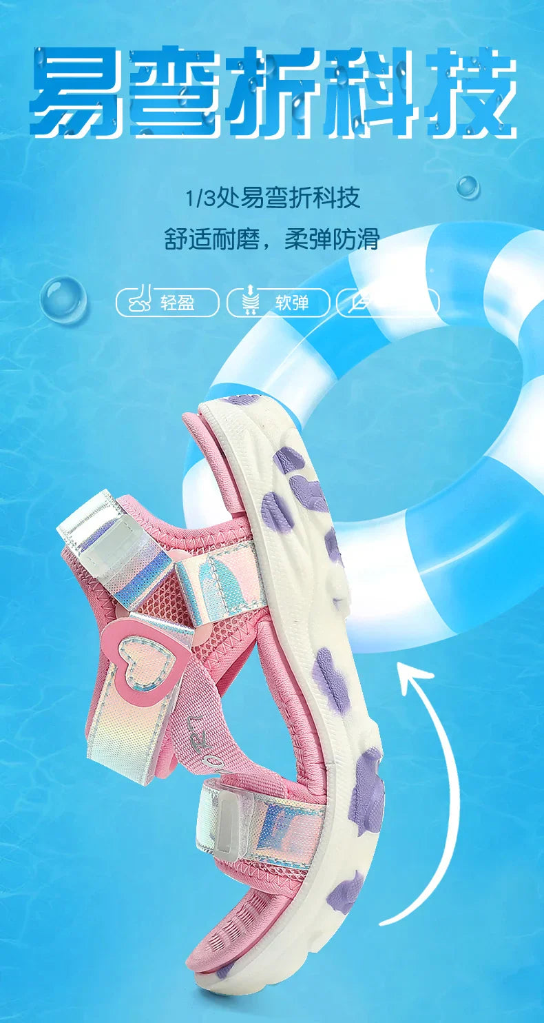 Girls' LED Sandals Children's Toddler Sports Beach Blue Pink Girls' Soft Shining Shoes Outdoor Soft Anti-Slip Princess LED Shoe