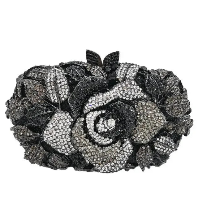 Women Gold Flower Clutch Evening Bags Bridal Wedding Handbags Formal Party Rhinestones Floral Purses