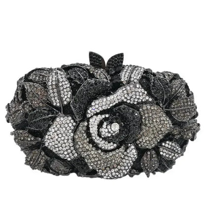 Women Gold Flower Clutch Evening Bags Bridal Wedding Handbags Formal Party Rhinestones Floral Purses