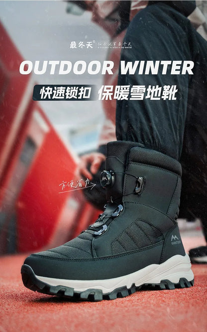 Mens Snow Boots Thickened Velvet Winter Boots Rotating Buckle Design Mid-calf Boots Plush Warm Cotton Shoes for Men Botas Hombre