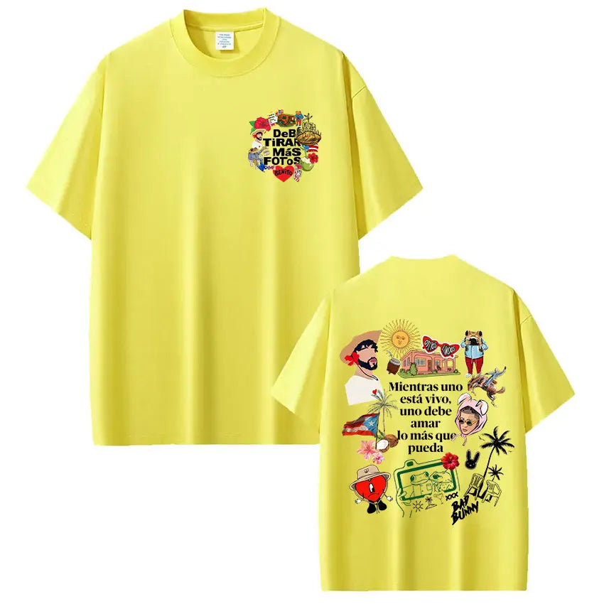 Rapper Bad Bunny T-shirt Debi Tirar Mas Fotos DTMF T Shirts Men's Women Clothing Fashion Hip Hop Cotton Casual Oversized T-shirt