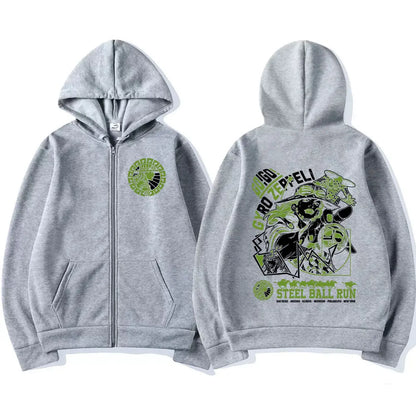 Anime Jojo Bizarre Adventure Zipper Hoodies Gyro Zeppeli STEEL BALL RUN Manga Zip Up Hooded Sweatshirts Men Casual Pullover Coat
