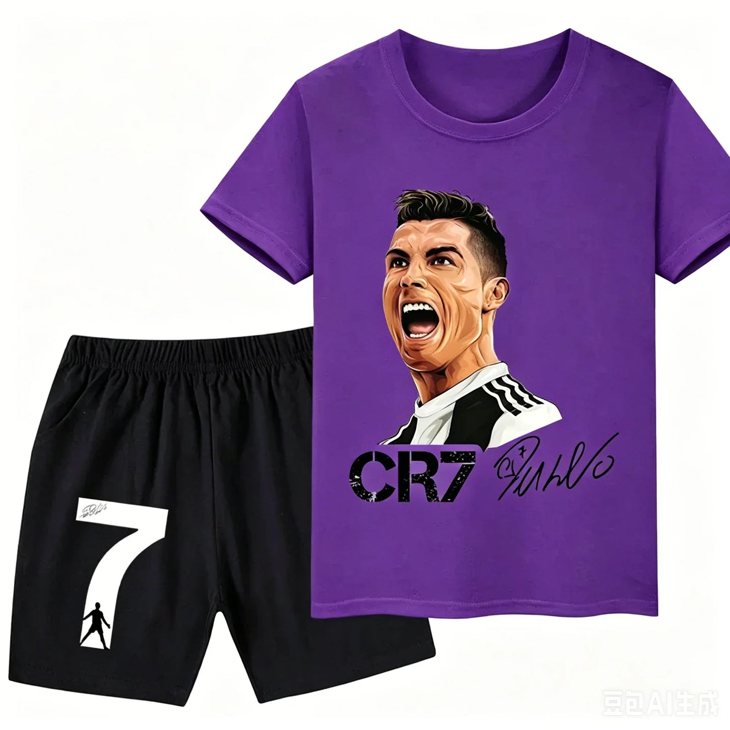 2026 Ronaldo Football Player CR7 Printed Children Clothing Casual T-shirt+Shorts 2pcs Sets Summer Kids Boys Fashion Sportsuits.
