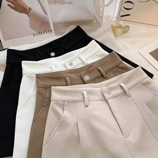Casual Women A-Line Shorts Fashion Office Lady Commute Vintage Solid High Waist Short Pants Casual Streetwear Summer Trousers