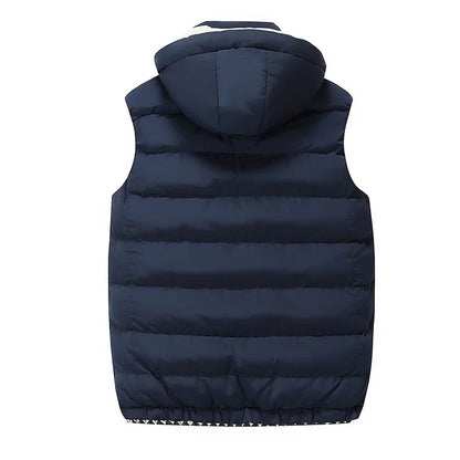 5XL Men Winter Vests Hat Detachable Down Vest Casual Waistcoat Sleeveless Jackets Male Hooded Vest Outwear Warm Coats Windproof