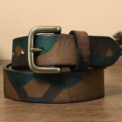 3.3CM 3.8CM Camouflage Tactical Belt Solid Brass Buckle Sports Strap Cowskin Real Genuine Leather Belt Military Belt