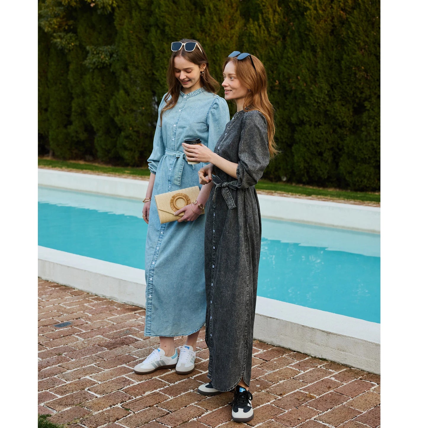 AP SS26 Women Lightweight Denim Dress Cotton Black and Blue Maxi Dress
