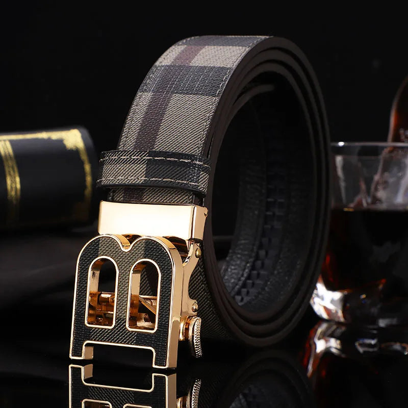 New Width 3.4cm Men's Belt Business Formal Real Leather Canvas Male Belt High Quality Metal Automatic Buckle Belt for men jeans