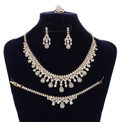 Jewelry Set New Retro Simple Ladies Engagement Wedding Necklace Bracelet Ring Earrings Zircon Set BN8050 Bijoux Mariage