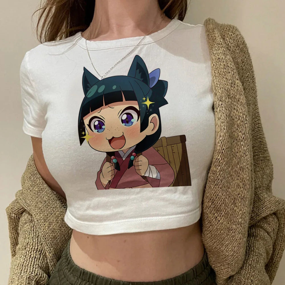 Apothecary Diaries crop top vintage  cute Slim Fit Cute 2025 summer Grunge Streetwear harajuku woman top