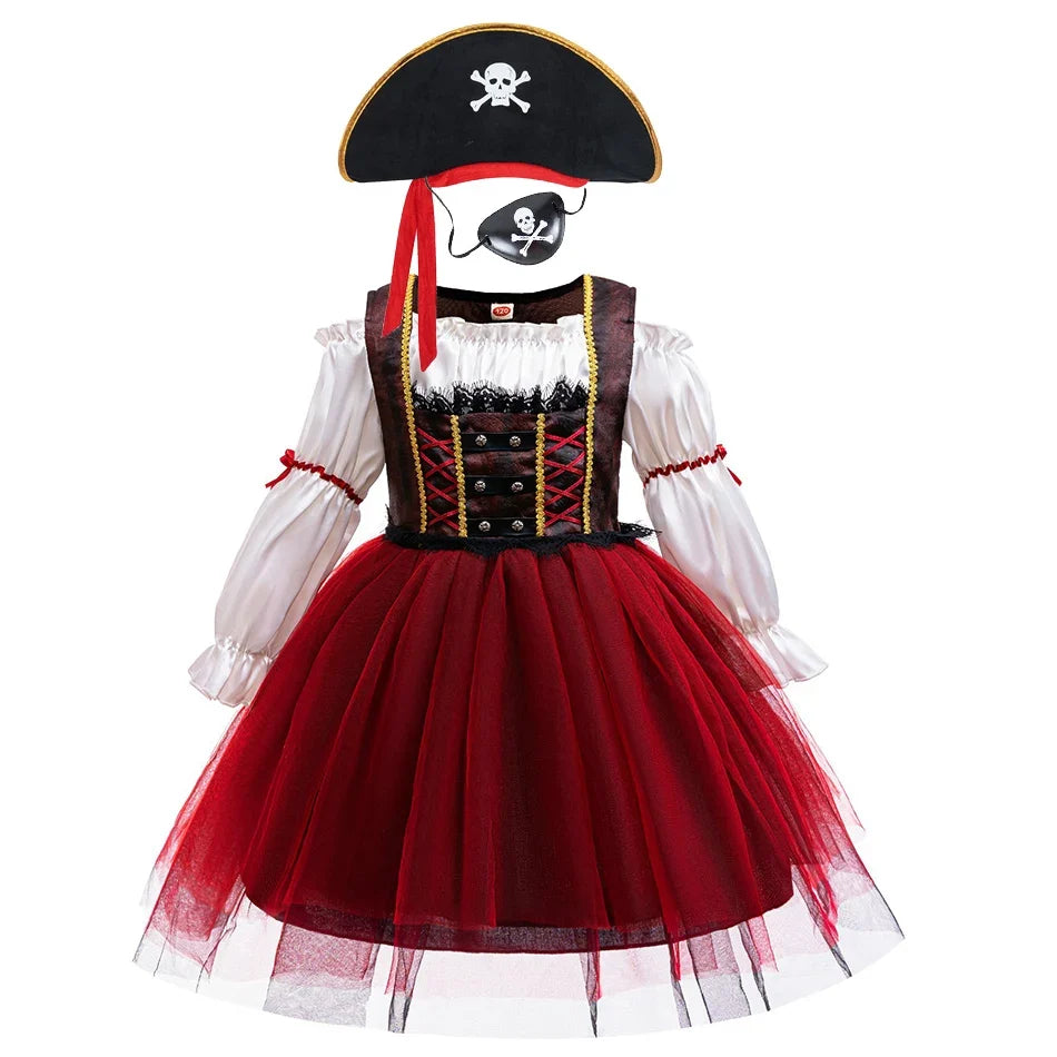 Halloween Girl Pirate Dress Pirates Caribbean Role Playing Costume Children Princess Dress Pirate Captain Performance Costume