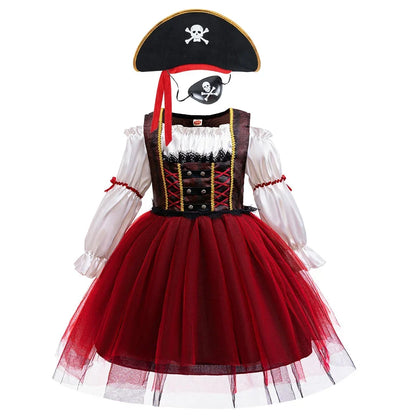 Halloween Girl Pirate Dress Pirates Caribbean Role Playing Costume Children Princess Dress Pirate Captain Performance Costume