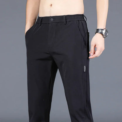 2026 Summer New Thin Ice Silk Stretch Men's Pants Casual Elastic Waist Smooth Trouser Pants Male Brand Clothing 5 Colour