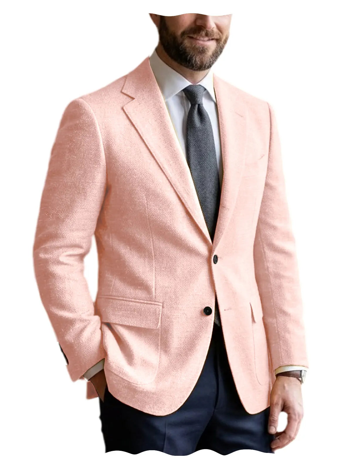 Men's Linen Blazer Notched Lapel 2 Button Slim Fit Suit Jacket Lightweight Breathable Men Business Wedding Party for Spring