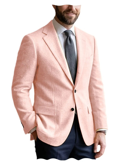 Men's Linen Blazer Notched Lapel 2 Button Slim Fit Suit Jacket Lightweight Breathable Men Business Wedding Party for Spring