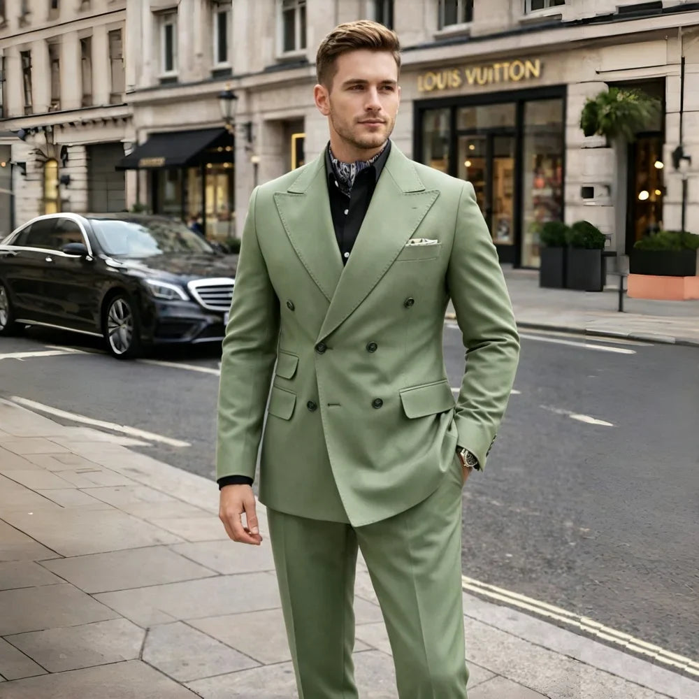 Double Breasted Wedding Tuxedo For Guest Slim Fit Men Suits 2 Pieces Formal Blazer Pants Set For Prom Party Banquet Ceremony