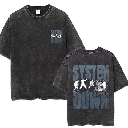 System of A Down Toxicity Album Graphic Washed T-shirts Men Women Rock Oversized T Shirt Male Vintage Alternative Metal T-shirts