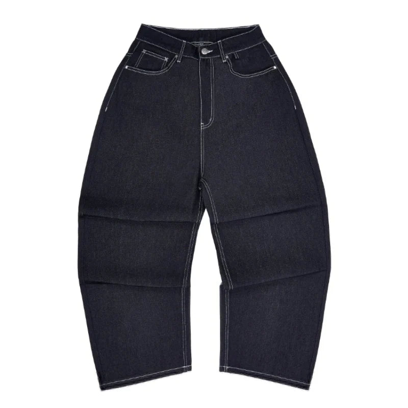 Y2K HipHop Chic Denim Jeans Trendy Disc Embroidered Pattern Retro Straight Leg Pants Casual Simple Streetwear Unisex Baggy Jeans