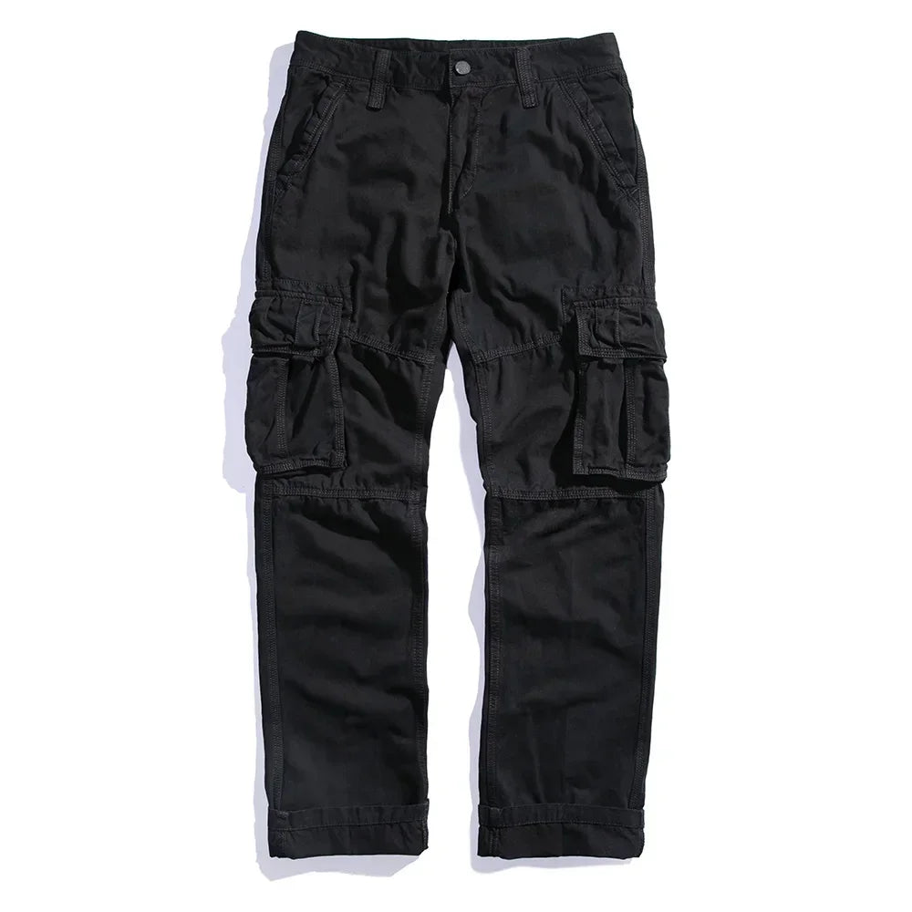 Casual Pants Men Straight Leg Cotton Cargo Trouser Male Multi Pocket Work Fishing Wear Military Style Summer Spring Khaki Black
