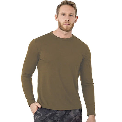 Men's 100% Merino Wool Thermal Long Sleeve T-Shirt Base Layer Breathable Wicking Anti-Odor Underwear for Outdoor Activities