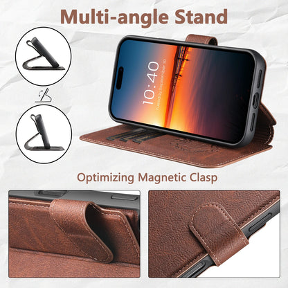 Faux Leather Wireless Charging Card Holder Stand Wallet Magnetic Flip Cover Phone Case For iPhone 17 Pro Max 16 Plus 15 14 13