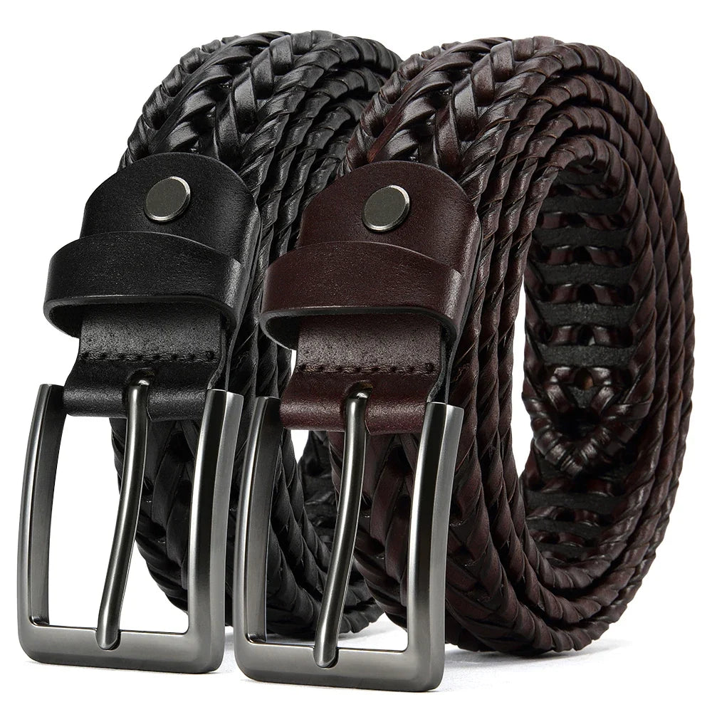 Leather Braided Belts for Mens Casual Woven Leather Belt for Dress Pants