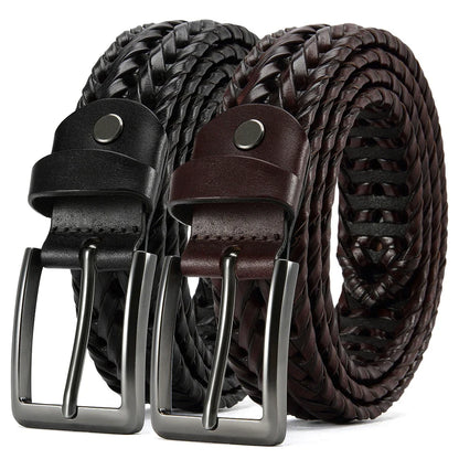 Leather Braided Belts for Mens Casual Woven Leather Belt for Dress Pants