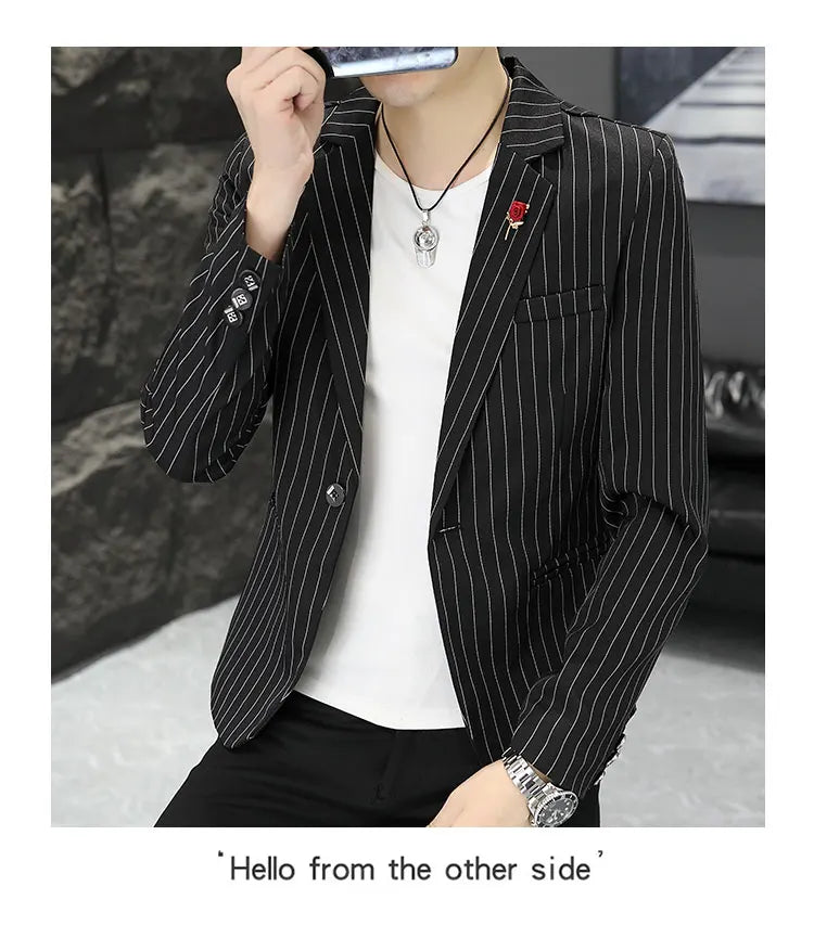 New Men's Fashion Business Gentleman Stripe Outdoor British Style Trend Wedding Banquet Luxe Outdoor Casual Blazer