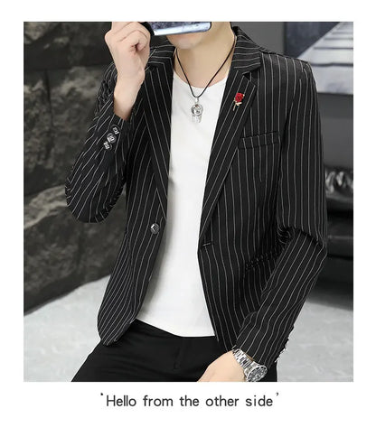 New Men's Fashion Business Gentleman Stripe Outdoor British Style Trend Wedding Banquet Luxe Outdoor Casual Blazer