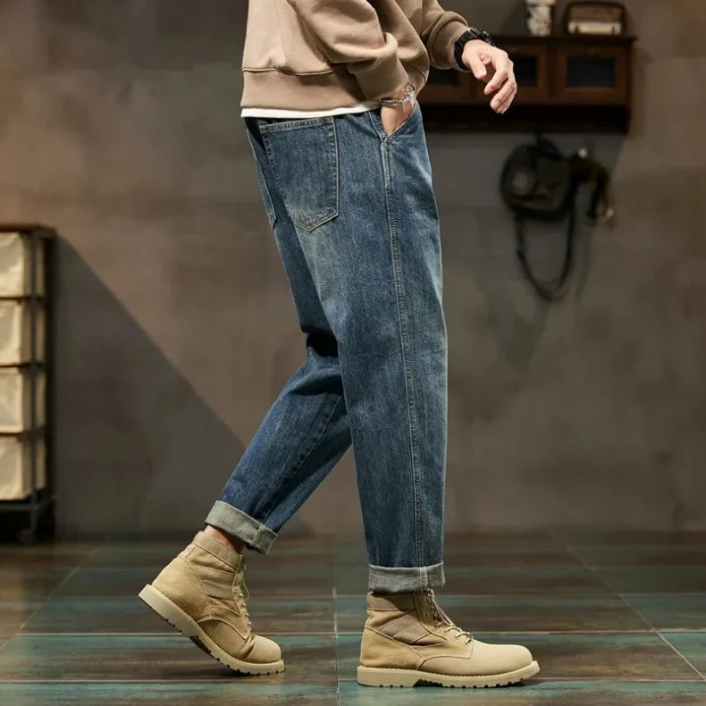 2025 Autumn and Winter New Loose and Versatile Harem Pants Retro Simple Fashion Solid Color Comfortable Versatile Jeans for Men