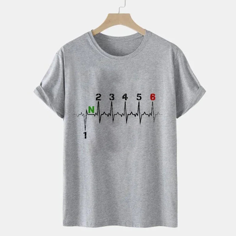 Men Brand T-shirts Motorcycle Gear Shift 1n23456 Heartbeat Ekg Pulse Print T Shirt Men Teeshirt Tshirt Short Sleeve T Shirts Men