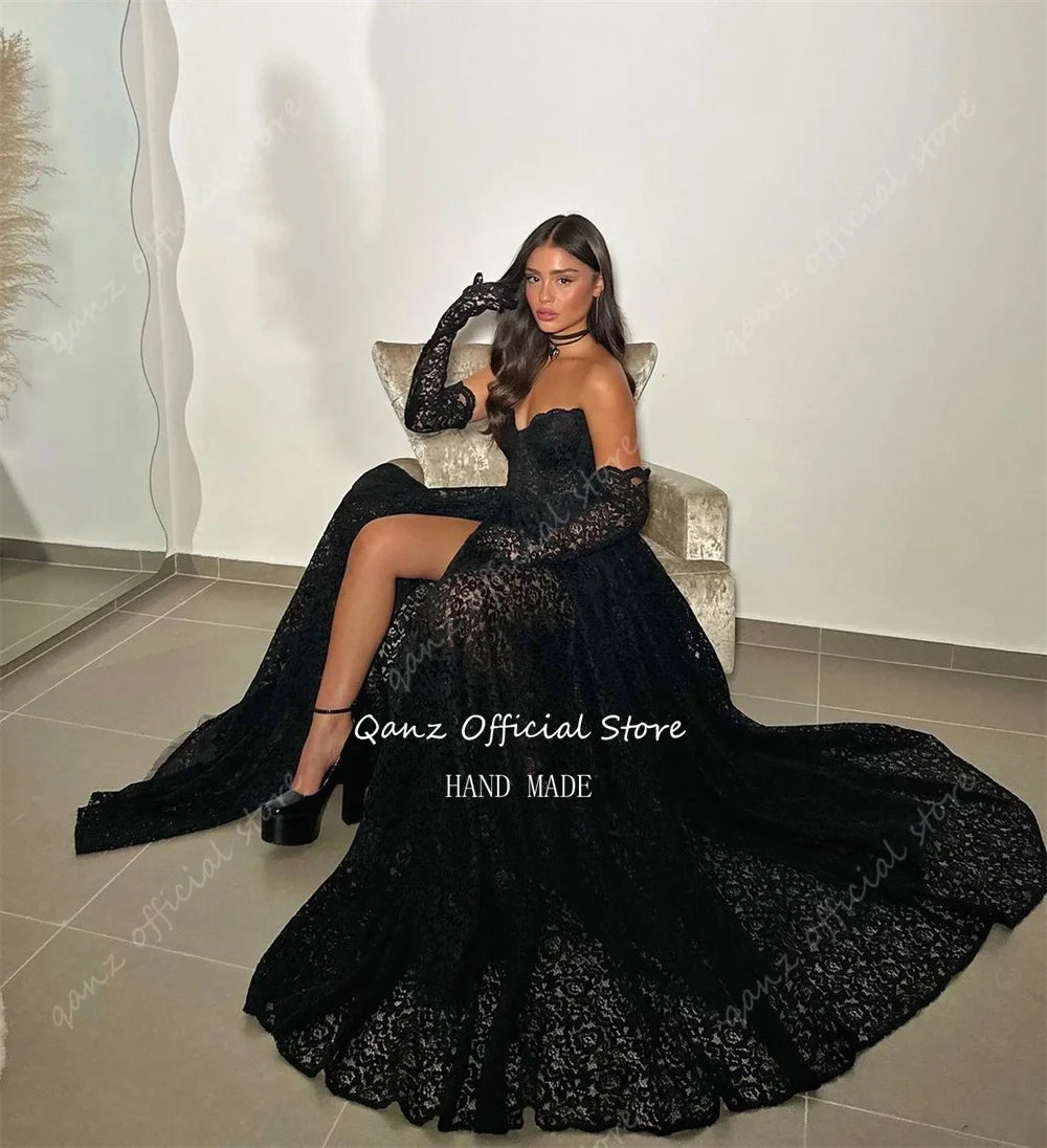 Sexy Lace Prom Dresses Sweetheart Black Mermaid Party Evening Elegant Celebrity High Slit Dress Party Night Customized