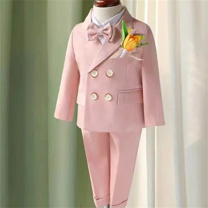 2-14 Yrs Toddler 3-Piece Suit Set Double Breasted Suit Jacket Pants Bowtie Birthday Communion Party Suit for Children