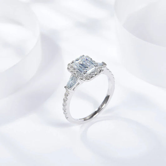 D Color Full Moissanite Ring For Women 5x7mm Emerald Cut Sparkling Rings S925 Silver Wedding Party Luxury Band Jewelry