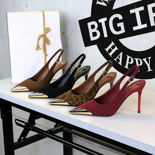 European American Style Metal Pointed High Heels Slim Heels Super High Heels Light Mouth Back Tripping And Banquet Single Shoes