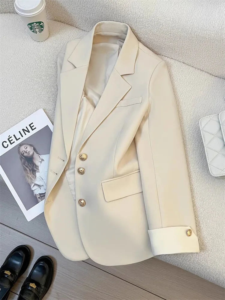 2026 New Temperament Commuting Suit Jacket Spring Autumn Women Blazers Notched Lapel Lined Design Sense Lady Suit Coats Trend