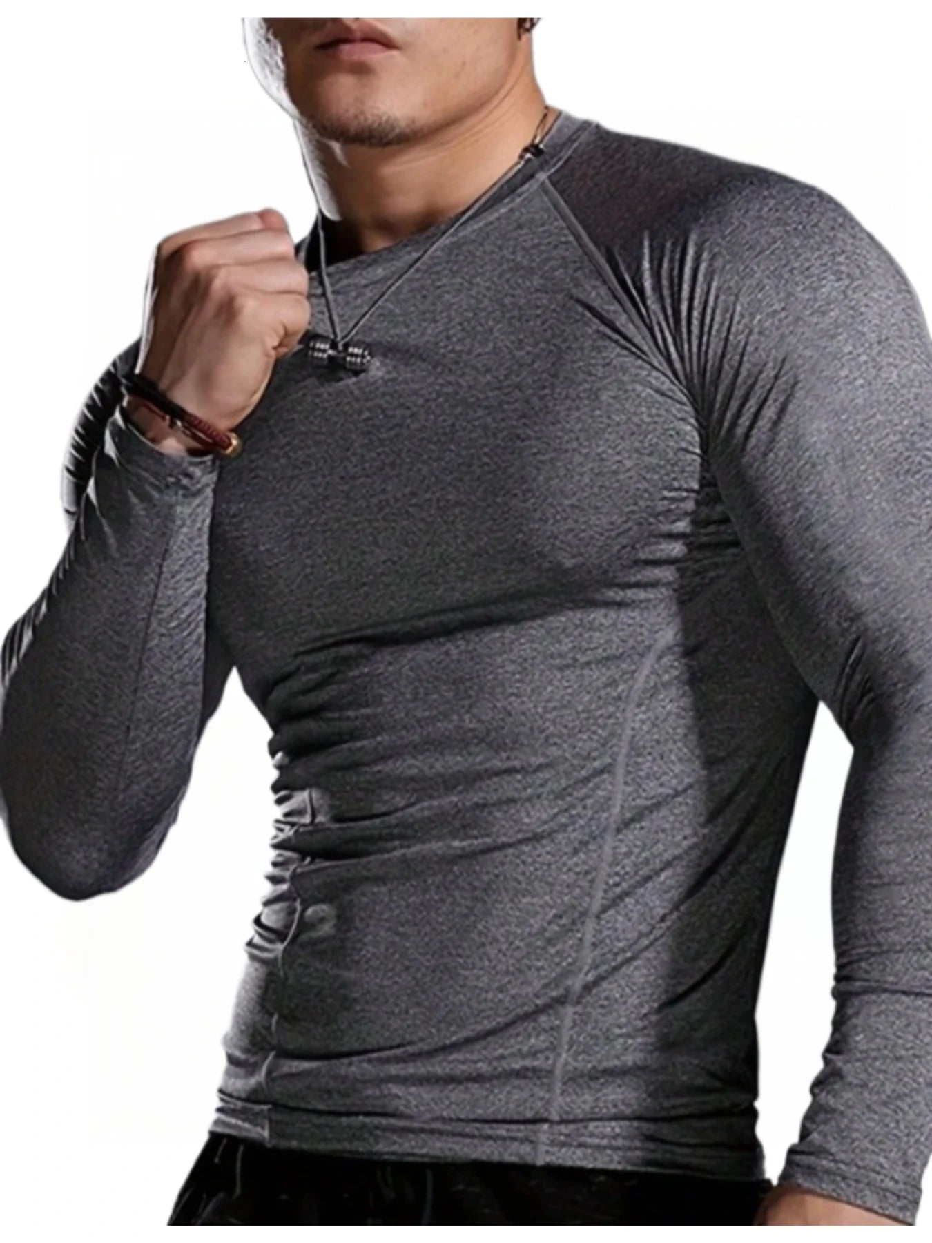 Men's fitness long sleeved T-shirt, men's quick drying football basketball tight top, high elasticity cycling compression traini