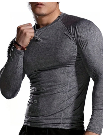 Men's fitness long sleeved T-shirt, men's quick drying football basketball tight top, high elasticity cycling compression traini
