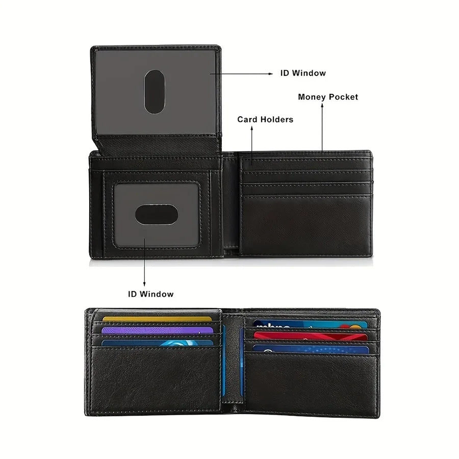 Men's Wallet Ultra Thin Rfid Leather with ID Window Multi Card Carbon Fiber Wallet