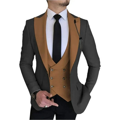 Men Suits Champagne Double Breasted Vest Wedding Tuxedo Terno Masculino Prom Groom 3 Pcs Slim Fit Blazer Custom Made