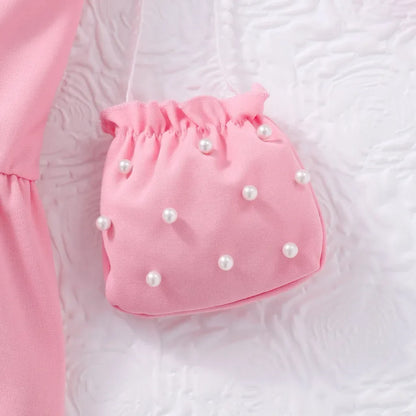 【Free Bag】 Toddler Girl Dress Summer Pearl Casual Cute Children Princess Dresses Birthday Party Kids Girls Dress 3 4 5 6 7 Yrs