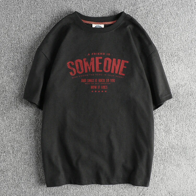 5110# Summer New American Retro Short Sleeve O-neck Letter Printed T-shirt Men's Simple 100% Cotton Old Washed Loose Casual Tops